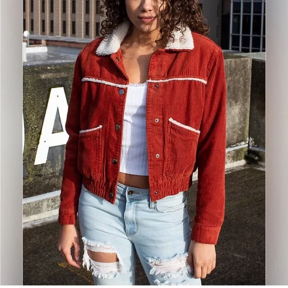 Empyre Rust Corduroy Sherpa Trucker Jacket Faux Shearling Lined Size M - Picture 4 of 7